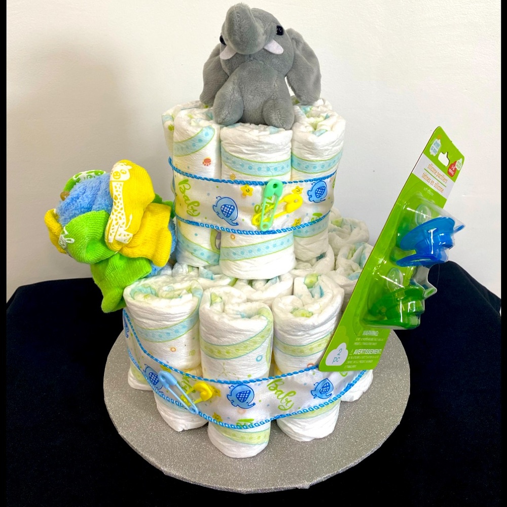 Baby elephant diaper cake